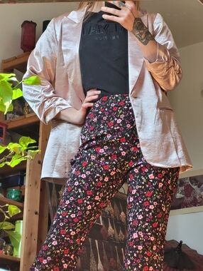 Attention Metallic Blush Pink Satin Single-Button Blazer - Size 12